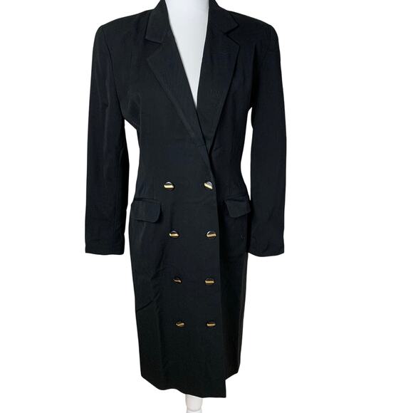 Vintage Llyod Williams Sz 8 Double Breasted Blazer Dress Coat  Black Minimalist - Picture 1 of 8
